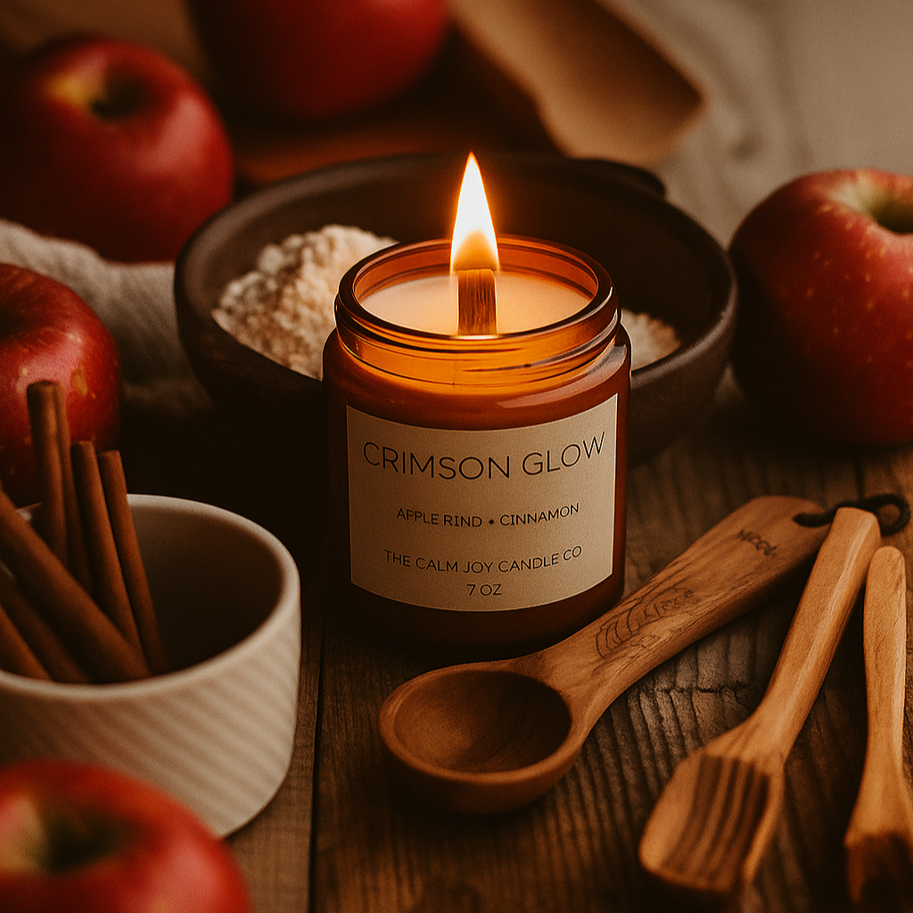 amber jar on table surrounded by apples