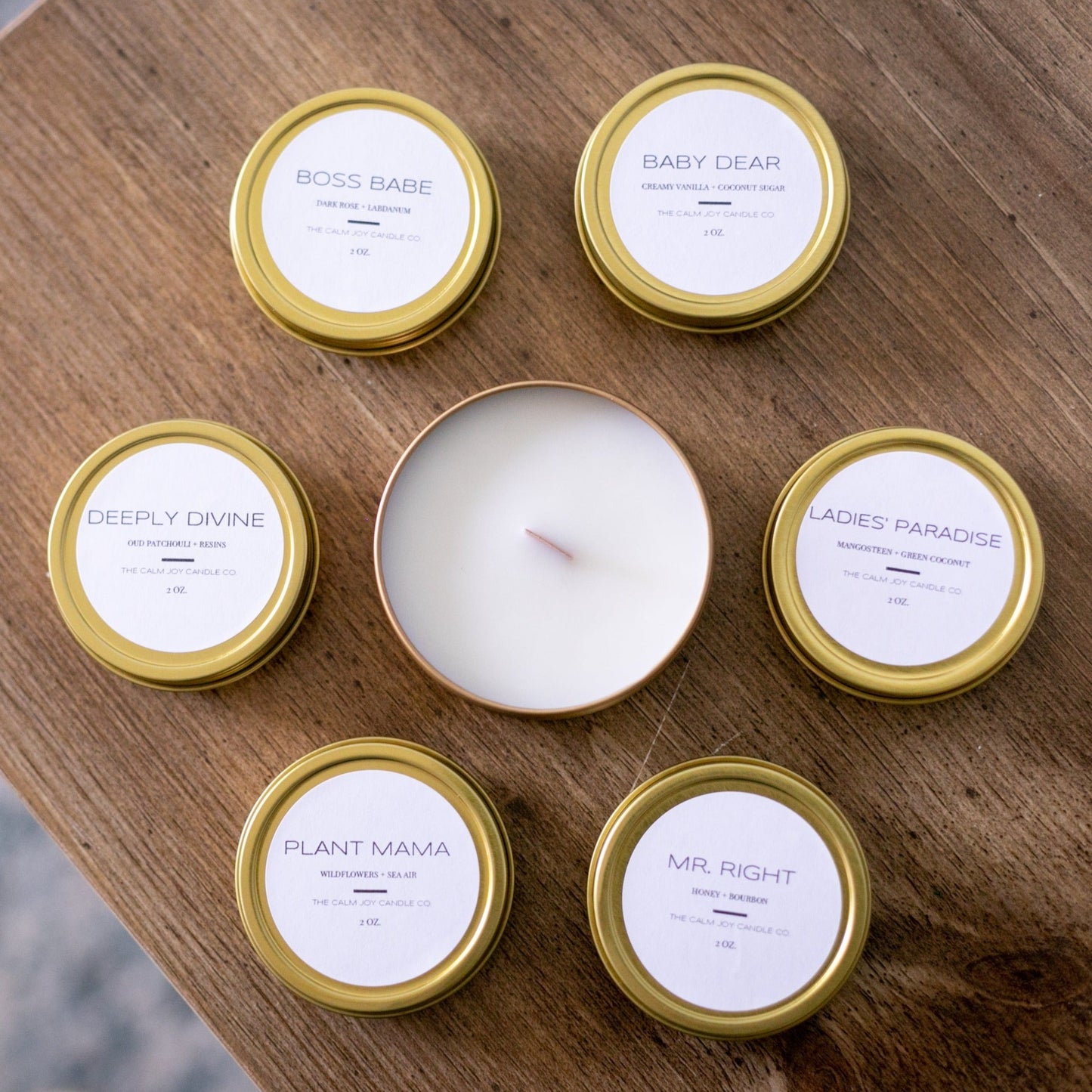 gold tin candle, scented candle, coconut wax scented candle