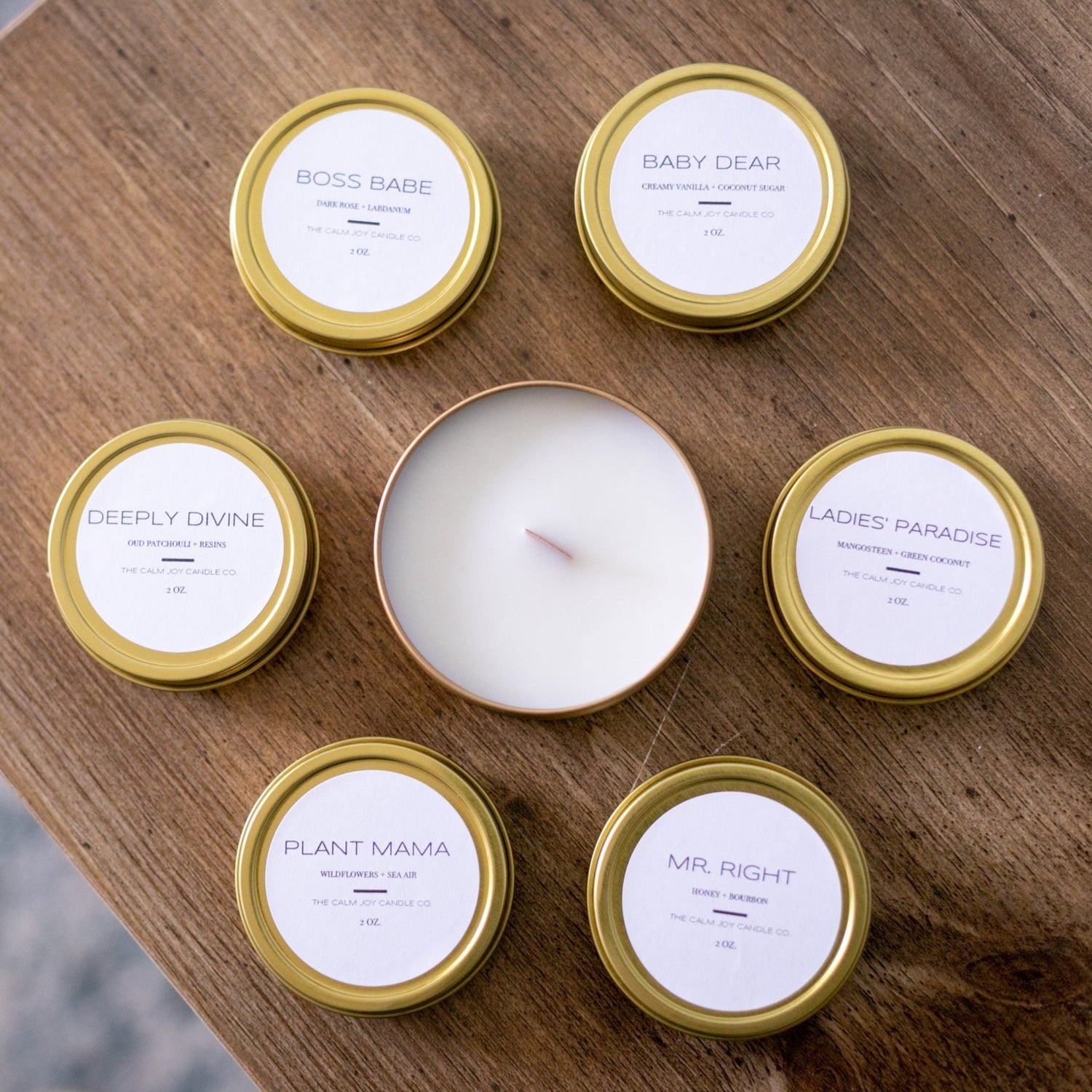 gold tin candle, scented candle, coconut wax scented candle