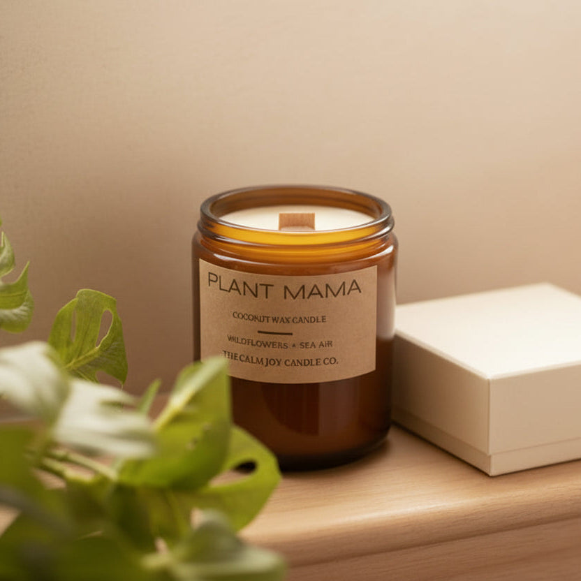 Plant Mama candle - wildflowers and sea air coconut wax candle with wooden wick
