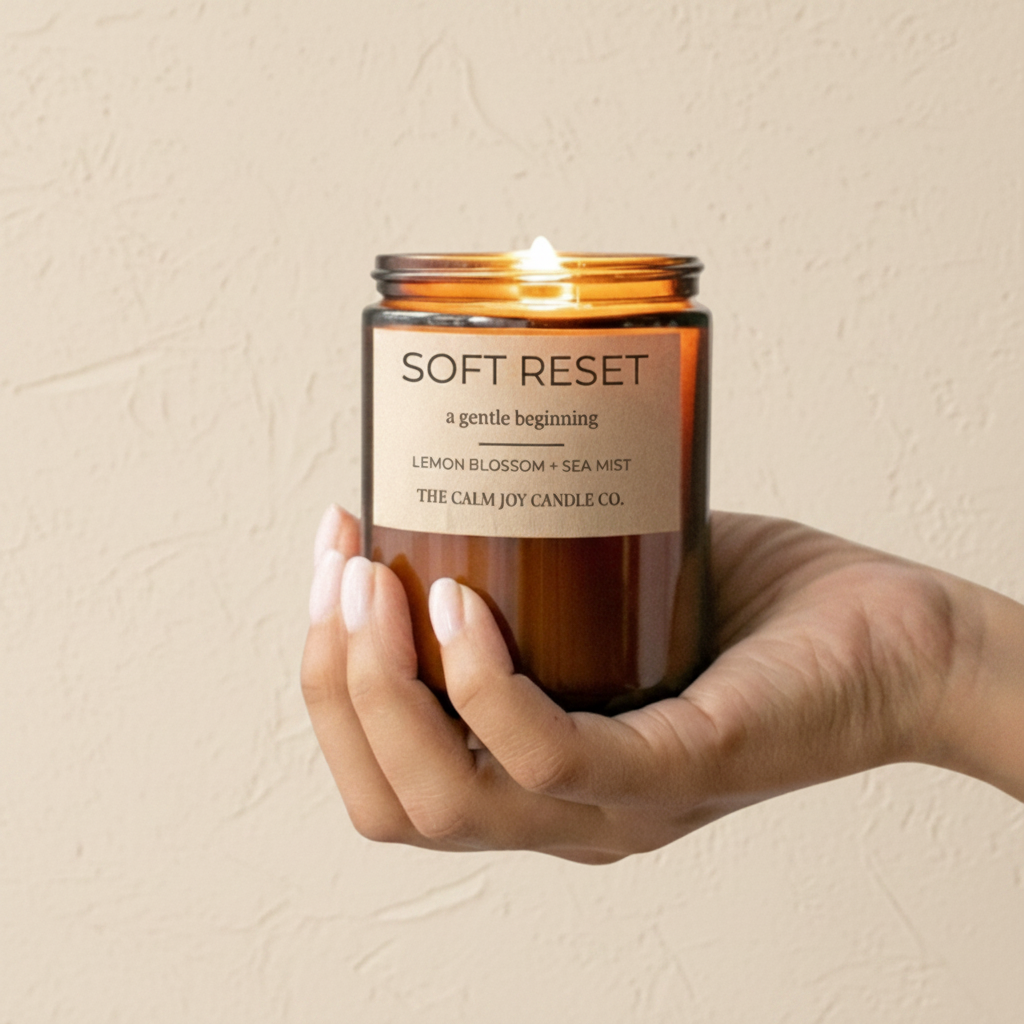 Hand holding a lit candle labeled 'Soft Reset' with a plain background