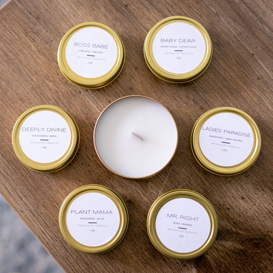 gold tin candle, scented candle, coconut wax scented candle