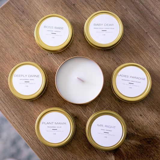 gold tin candle, travel candle, travel tin candle, honey candle
