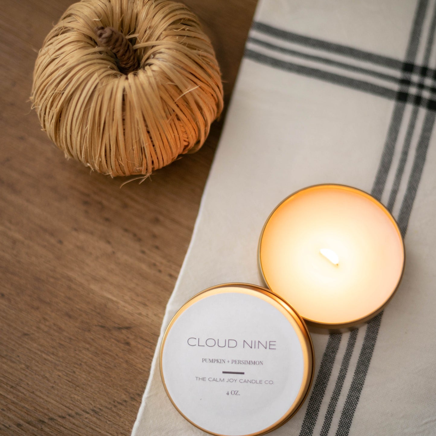 Pumpkin + Persimmon Scented Gold Tin Candle