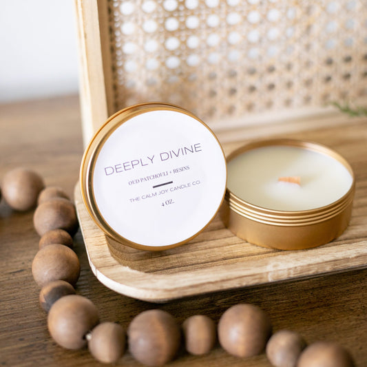 Oud Patchouli + Resins Scented Gold Tin Candle